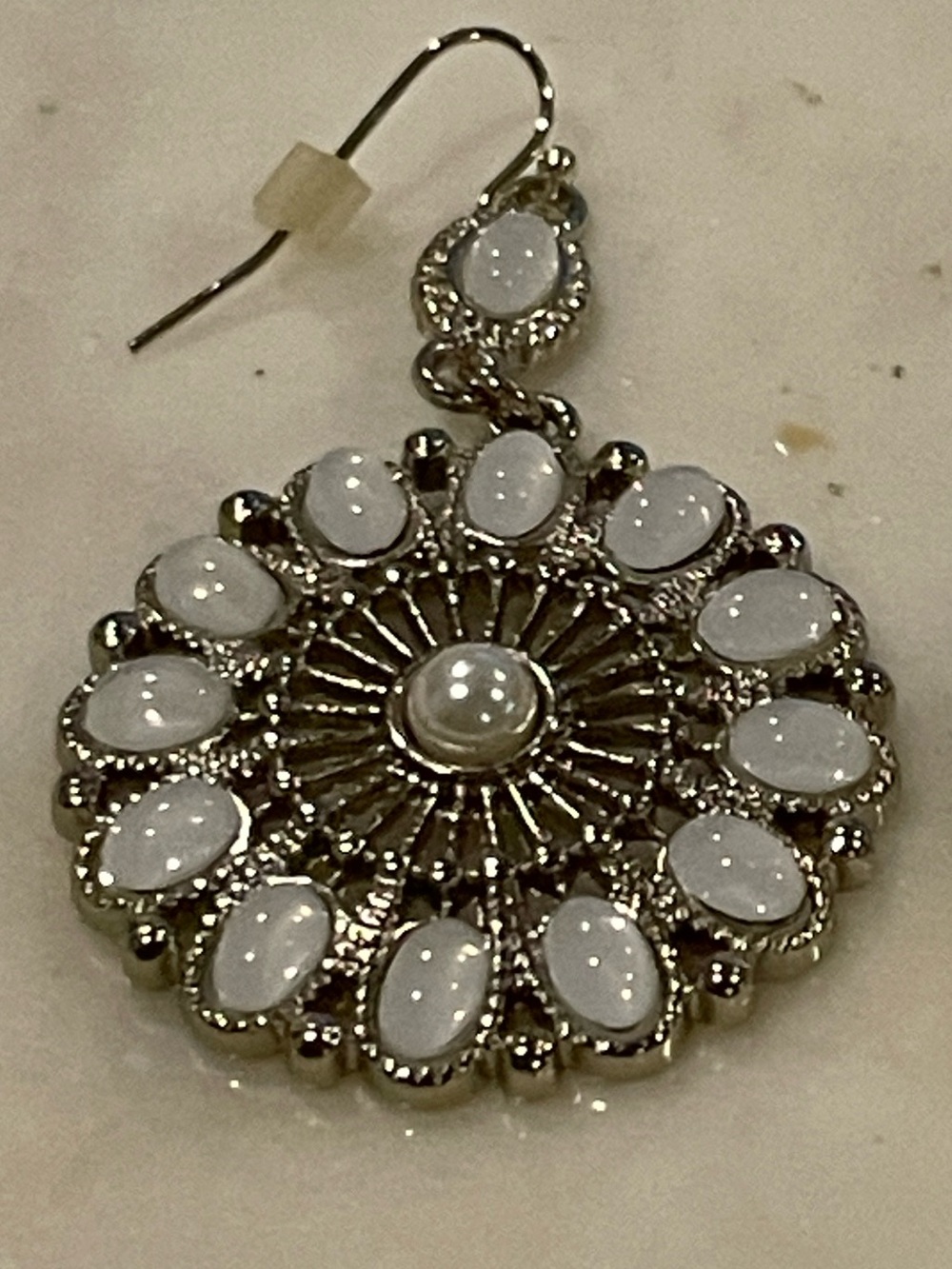 Beautiful Lord & Taylor White Opalescent Circular Boho Dangle Earrings - Picture 2 of 9